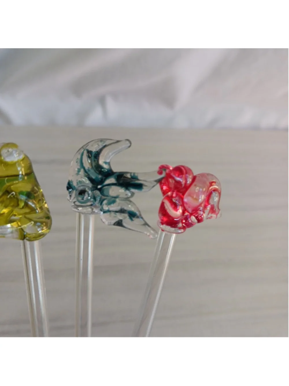 Vintage Blown Glass Swizzle Sticks Frog Fish Bird 3 Pc